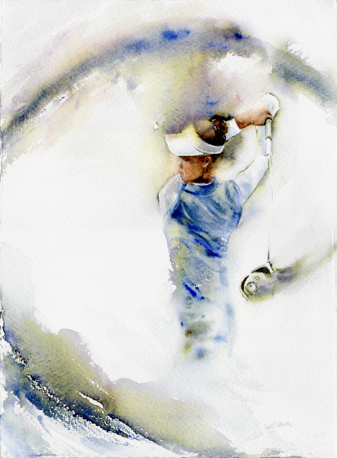 Ace by Zuzana Edwards, female golfer expressive contemporary painting
