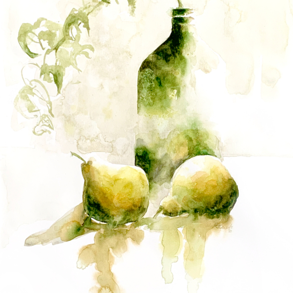 Pears, still life painting by Zuzana Edwards, work on paper