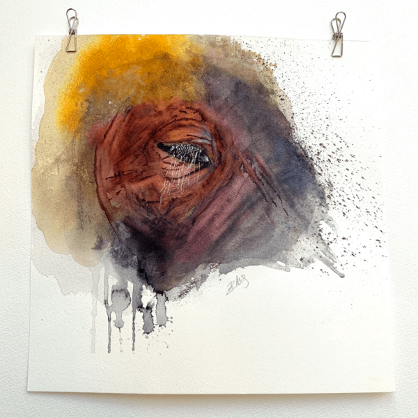 Elephant’s head. Fine art painting - 10.5 x 10.5 (26.5 x 26.5 cm)