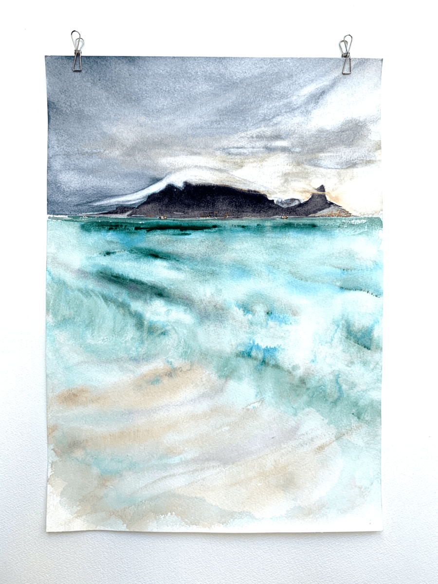 Table Mountain and Sea watercolour original 16 x 12 inch (41.5 x 30 cm))