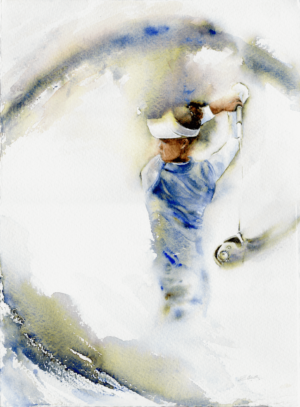 Ace by Zuzana Edwards, female golfer dynamic painting