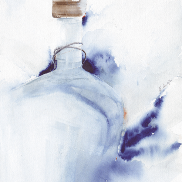 Lid on by Zuzana Edwards, Glass Bottle abstract, original painting 11 x 15 inch (29 x 38 cm).