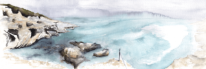 Pause by Zuzana Edwards, seascape panorama original painting, 22.5 x 7.5 in (57 x 19 cm)