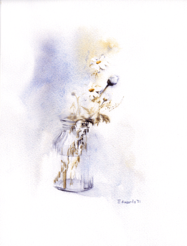 Daisies I by Zuzana Edwards, floral minimalist fine art print, 11 x 14.5 inch (28 x 37 cm).