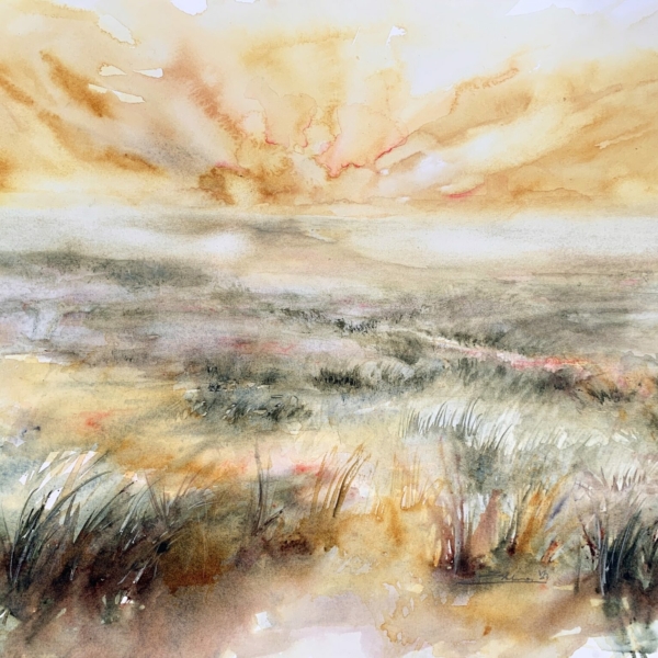 Eye stretch, grassland landscape painting by Zuzana Edwards