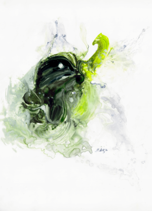 Washed and ready by Zuzana Edwards, Food - Green Pepper and Water, original watercolour on yupo 11 x 14 inch (28 x 36 cm).