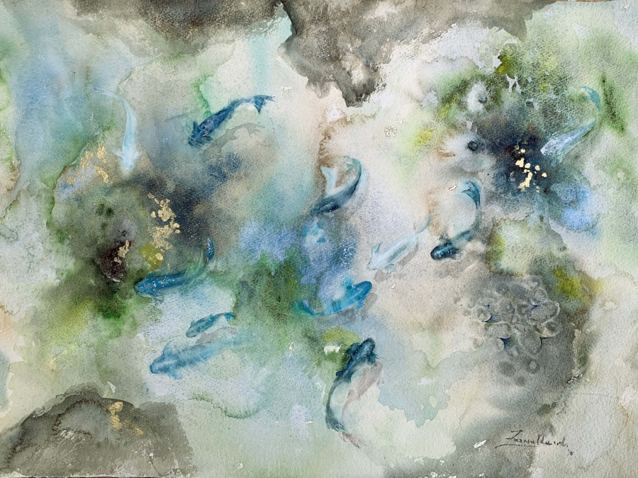 Blue Koi, original painting by Zuzana Edwards