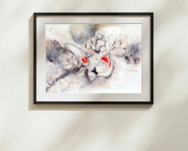 Koi - Tancho Kohaku, original japanese influence, zen, 56 x 38 cm Framing suggestion