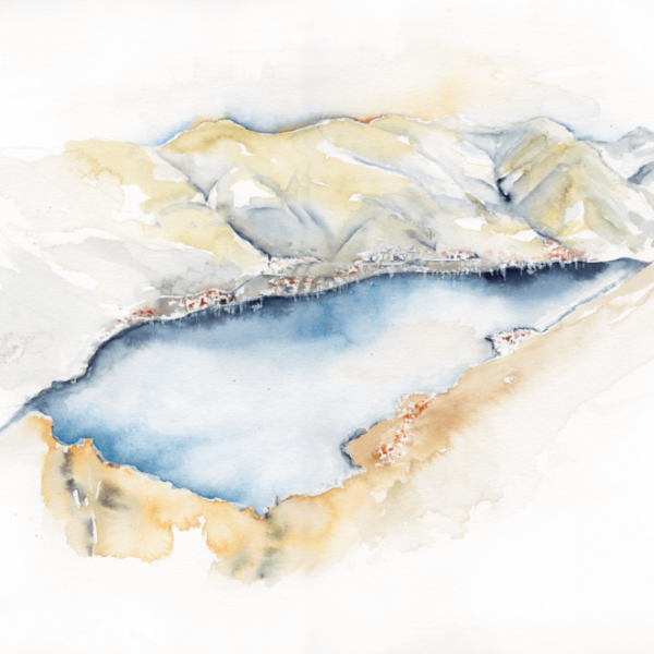 Lake Como I by Zuzana Edwards, Landscape original watercolour 11 x 15 in (28 x 38 cm)