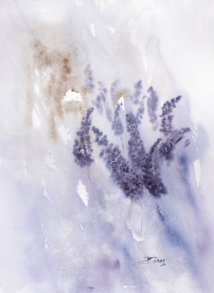 Lavender by Zuzana Edwards, Floral abstract watercolour painting, 12 x 16 inch (31 x 41 cm)