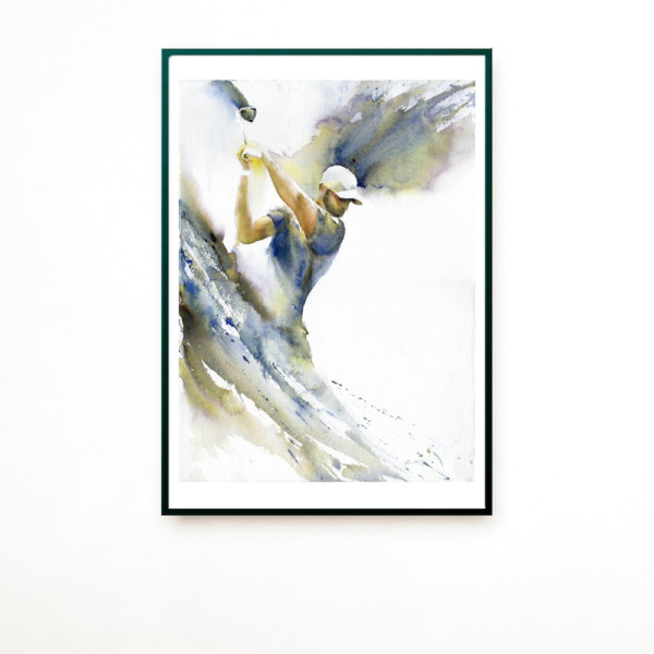 Swing by Zuzana Edwards, male golfer figure painting, framing option