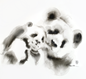 Pandas, original artwork by Zuzana Edwards, Sumi Ink