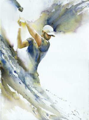 Swing by Zuzana Edwards, male golfer figure painting
