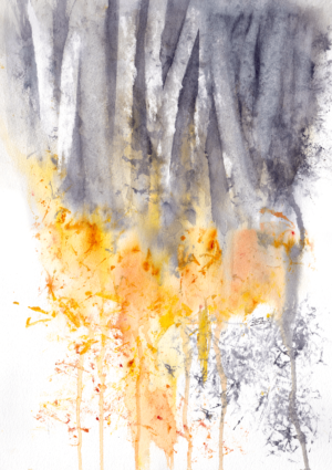 Trees above and below by Zuzana Edwards, Abstract wood landscape, watercolour painting comes with an archival, off-white mount – external size 20 x 16 inch (41 x 51 cm).