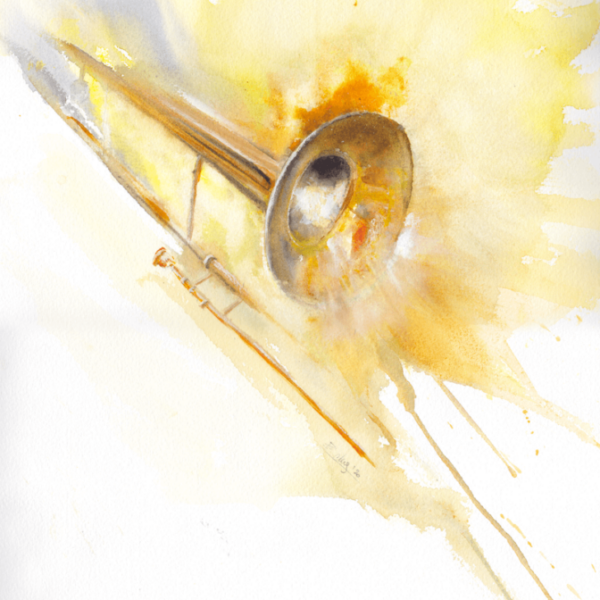Trombone by Zuzana Edwards, Abstract watercolour original 12 x 16 in (31 x 41 cm).