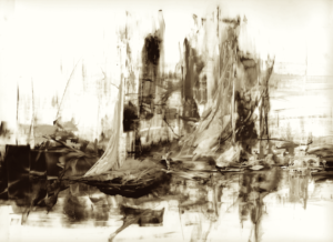 Anchors Aweigh by Zuzana Edwards, Abstract watercolour in sepia, Fine Art print, limited edition, 24 x 31 cm