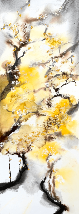 Yellow Blossoms, Japanese style vertical panorama 57 x 19 cm